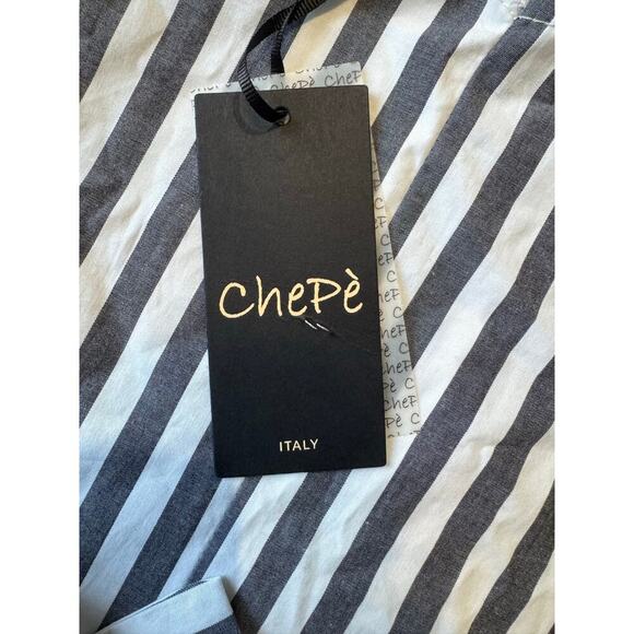 CHEPE ruffled sleeve blouse/shirt, small, Crisp Cotton Blend, White & Gray strip - Picture 5 of 10